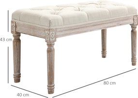 HOMCOM Stylowa Ławka Tapicerowana - Śmietankowy Podnóżek z Pikowaniem i Drewnianymi Nogami. Idealna do Sypialni i Przedpokoju | Aosom PL