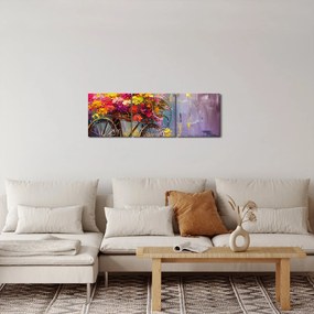 Obraz - Koło z kwiatami (z zegarem) (90x30 cm)