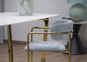 Elegancki stół Avignon 160x90 cm prostokątny blat ze spieku biały marmur i złote nogi