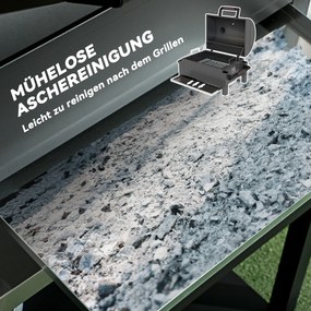 Outsunny Grill węglowy z pokrywą, rusztem do podgrzewania, podstawa do popiołu, termometr, nierdzewny, 68,5x50x54cm, czarny/czerwony