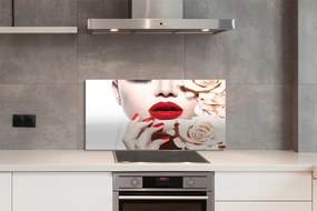 Szklany Panel Róże i Czerwone Usta Kobiety