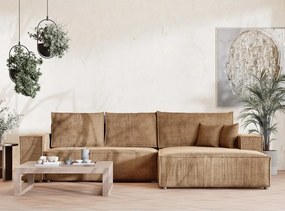 Jasnobrązowy rozkładany/ze schowkiem narożnik z tkaniny szenilowej (prawostronny/z szezlongiem) Maze – Maison de Rêve