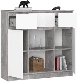 Komoda z szufladami oraz półkami beton + biały W1-T43