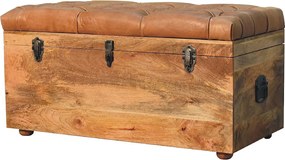 Artisan Furniture Lite drewno Skrzynia Magazynowa z Bawolej Skóry w Odcieniu Dębowym