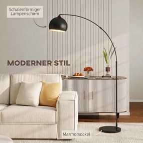 HOMCOM Lampa łukowa, lampa stojąca, regulowana wysokość, włącznik nożny, podstawa w wyglądzie marmuru, 170-180cm, czarna | Aosom PL