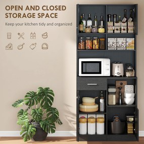 HOMCOM Szafka kuchenna, bufet z szufladą, drzwi Soft-Close, 80 x 35 x 180 cm, czarny