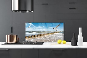 Szkło do Kuchni na Ścianę Mewy nad Morskim Brzegiem