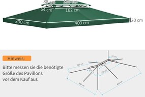 Outsunny Baldachim do Pawilonu Metalowego Zielony Poliester 3x4m Ochrona UV i Wodoodporność | Aosom PL