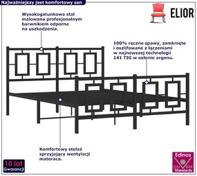 Czarne metalowe łóżko małżeńskie 160x200cm - Esenti