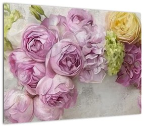 Obraz - Kwiaty na ścianie w pastelowych kolorach (70x50 cm)