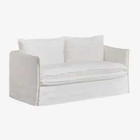 Sofa Dwuosobowa Z Lnu I Bawełny Grace Tkaniny Distressed White - Sklum