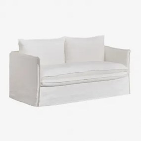 Sofa 2-osobowa Z Lnu I Bawełny Grace Tkaniny Distressed White - Sklum