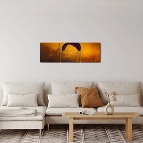 Obraz spadochroniarza o zachodzie słońca (z zegarem) (90x30 cm)