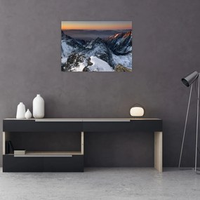 Obraz na szkle - Wschód słońca w górach (70x50 cm)