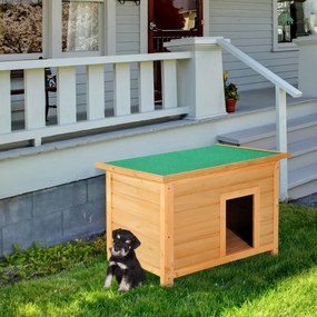PawHut Buda dla psa Domek drewniany Legowisko Żółto-zielony 82x58x58cm Odporny na warunki atmosferyczne | Aosom PL