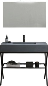 Nowoczesna szafka łazienkowa stojąca w kolorze szarym "Petra" z lustrem, umywalką i szklaną półką 100 cm