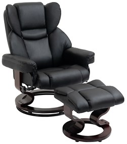 HOMCOM Fotel relaksacyjny z obrotowym pufem funkcja leżenia do oglądania TV ekoskóra czarny | Aosom PL