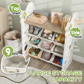 AIYAPLAY Regał dziecięcy na zabawki i książki z 9 pojemnikami, do pokoju dziecięcego, przedszkola, plastikowy, kolor kremowy