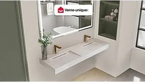 Podwójna umywalka podwieszana KODIAK z twardego materiału marmuropodobnego w kolorze białym – 140,2 × 45,2 × 8 cm (dł. × szer. × wys.)