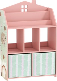 AIYAPLAY Regał dziecięcy na książki i zabawki z 2 materiałowymi szufladami, dla dzieci 3-8 lat, różowy, 62,5x30x91,5 cm | Aosom PL