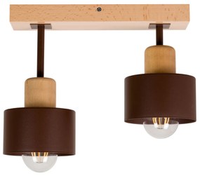 Brązowa lampa sufitowa, dwupunktowy spot DBR30x7BU z drewna i metalu E
