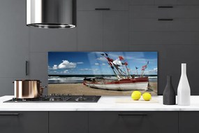 Szkło do Kuchni na Ścianę Łódź Na Piaszczystym Brzegu