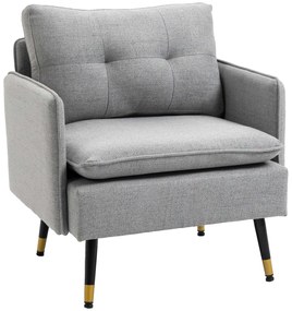 HOMCOM Fotel pojedynczy w stylu lnianym Szary do 120 kg Wygodny i elegancki do każdego wnętrza | Aosom PL