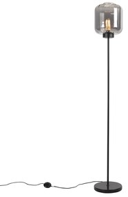Inteligentna lampa podłogowa czarna z przydymionym szkłem, w tym WiFi ST64 - QaraDesignerski Oswietlenie wewnetrzne