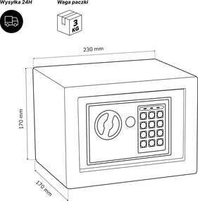 Mini sejf domowy elektroniczny na kod, na pieniądze i biżuterię, 230x170x170 mm: HECTOR