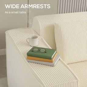 HOMCOM Sofa 3-osobowa, miękka pianka, szerokie podłokietniki, 2 poduszki, tapicerka manchester, beżowa