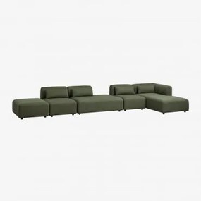 Sofa Modułowy Narożnik Prawy 4-częściowy Z Szezlongiem I Pufem Fogler Tkanina Baranek Boucle Szałwiowa Zieleń - Sklum