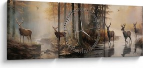 Obraz - Obraz dzikiej przyrody w stylu vintage (z zegarem) (90x30 cm)
