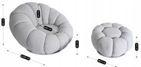 Fotel Wypoczynkowy Obrotowy PETTIT Szary z Pufą w Tkaninie Teddy Boucle