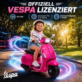 AIYAPLAY Elektryczny motocykl dziecięcy, Vespa, 3 km/h, 3-6 lat, muzyka, światło &amp; radio, różowy | Aosom PL