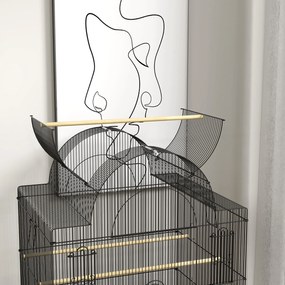 PawHut Mobilna klatka dla kanarków i falistych, z dolną półką, metalowa siatka, Czarna