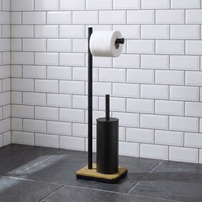Szczotka do WC z uchwytem na papier toaletowy i bambusową podstawką IVLO, 65 cm