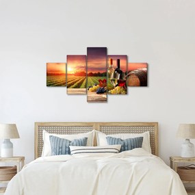 Obraz winnicy z winem (125x70 cm)