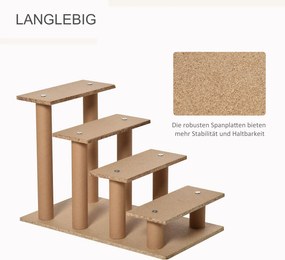 PawHut Schodki dla zwierząt 4-stopniowe z pluszową pokrywą, schodki dla psa/kota, płyta wiórowa, beżowe, 60x35x44cm | Aosom PL