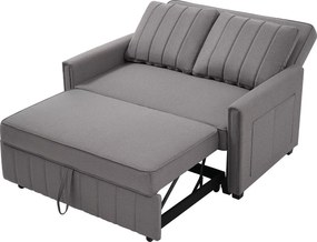 Sofa 2-osobowa rozkładana, rozkładana sofa w tkaninie lnianej - 127 x 75/180 x 94 cm - z funkcją spania i regulowanym oparciem - Szara