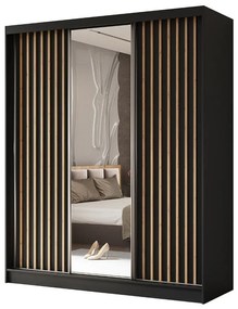 Szafa przesuwna - Lamel z lustrem 180 cm, czarny mat