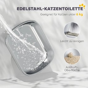 PawHut Kuweta ze stali nierdzewnej, zamknięta kuweta z łopatką, woreczek neutralizujący, wejście i wyjście | Aosom PL