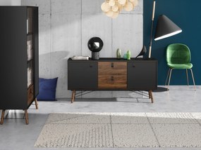 Czarna komoda z szafkami i szufladkami Ryan 2+2