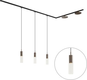 Nowoczesny system szynowy czarny z 3 lampami wiszącymi i 2 lampami sufitowymi brązowy 1-fazowy - Iconic Lloyd Pulley
