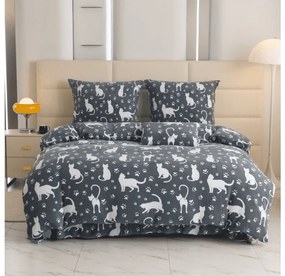 PrzytulneMieszkanie.pl PrzytulneMieszkanie.pl Pościel z mikropluszu BIAŁE KOTY szare Rozmiar pościeli: 2 szt 70 x 90 cm | 200 x 220 cm