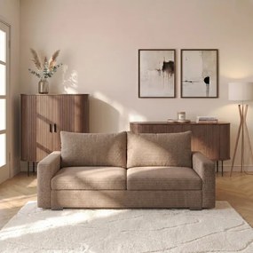 Sofa z Funkcją Spania DRAVOS Ciemnobeżowa Sztruksowa Japandi