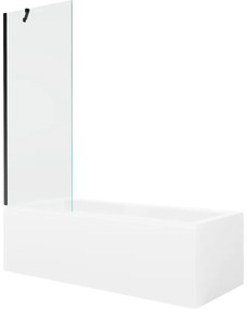Mexen Cubik wanna prostokątna 160 x 70 cm z obudową i parawanem 1-skrzydłowym 70 cm, transparent, czarny - 550316070X9507000070