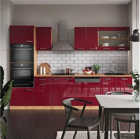 Aneks kuchenny czerwony wysoki połysk/złoty dąb 300x46x81.6 r-line