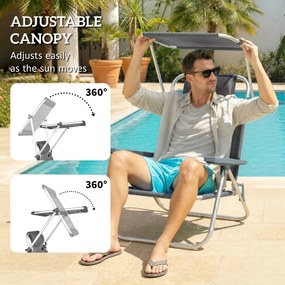 Outsunny Składany leżak ogrodowy z poduszką, regulowanym daszkiem i 6-stopniową regulacją oparcia, 62 x 68 x 79 cm, ciemnoszary | Aosom PL