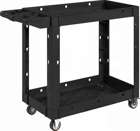 HOMCOM Wózek narzędziowy z 2-poziomowymi półkami, uchwyt, koła, Plastik, Czarny