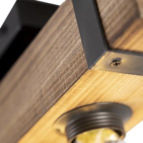 Industrialna lampa sufitowa drewniana ze stalą 4-światłowa - Reena